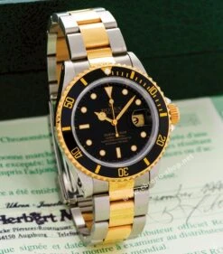 Rolex Rares Aiguilles Or Jaune Montres Submariner Date 16808, 16803, 16613, 16618 Luminova Heures & Minutes NOS Ref 14-88282